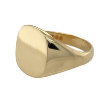 Load image into Gallery viewer, Add a touch of bold simplicity to your jewellery collection with this pre-owned 9ct yellow gold plain square signet ring.

Design: A classic square signet ring with a sleek, unadorned front, offering a timeless and versatile look.
Material: Made from 9-carat yellow gold, providing a warm and polished finish that enhances its understated elegance.
Size &amp; Weight: The front of the ring measures 14mm high, with a total weight of 5.60 grams, ensuring a solid and comfortable fit in size S.
