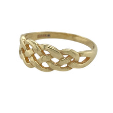 Load image into Gallery viewer, Add a touch of heritage and elegance to your jewellery collection with this pre-owned 9ct yellow gold Celtic knot ring.

Design: Showcasing a beautifully intricate Celtic knot pattern, this ring symbolises eternity and interconnectedness with its timeless design.
Material: Made from 9-carat yellow gold, offering a warm and polished finish that highlights the delicate detailing.
Size &amp; Weight: The front of the ring measures 7mm high, with a total weight of 2.20 grams, ensuring a comfortable fit in size P.
