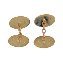 Load image into Gallery viewer, Add a touch of timeless sophistication to your collection with these pre-owned 9ct yellow gold vintage-style oval patterned cufflinks.

Design: Featuring an elegant oval shape with intricate vintage-style patterning, these cufflinks offer a classic and distinguished look.
Material: Made from 9-carat yellow gold, providing a warm and polished finish that enhances their refined design.
Size &amp; Weight: Weighing a total of 5.40 grams, these cufflinks offer a comfortable yet substantial feel.
