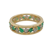 Load image into Gallery viewer, 9ct Gold Diamond &amp; Emerald Set Open Patterned Band Ring
