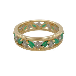 9ct Gold Diamond & Emerald Set Open Patterned Band Ring