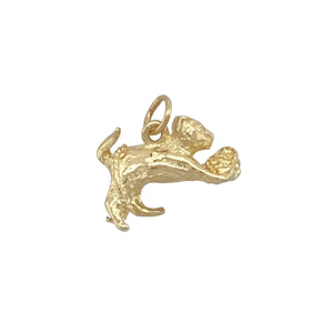 Add a whimsical and fun touch to your jewellery collection with this pre-owned 9ct yellow gold cat chasing a ball of yarn charm.

Design: Featuring an adorable cat design chasing a ball of yarn, this charm captures the playful nature of our feline friends in a detailed and charming way.
Material: Made from 9-carat yellow gold, offering a polished finish that enhances the intricate features of the cat and yarn.
Size & Weight: Weighing 2.40 grams, this charm is perfect for adding a lighthearted and personal