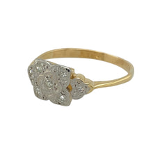Load image into Gallery viewer, Add timeless elegance to your jewellery collection with this pre-owned 18ct yellow gold &amp; platinum diamond set vintage Art Deco style ring.

Design: A stunning vintage Art Deco-inspired design that combines the elegance of platinum and yellow gold, with dazzling diamonds for a sophisticated and classic look.
Material: Crafted from 18-carat yellow gold and platinum, offering a luxurious contrast that highlights the brilliance of the diamonds.

