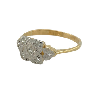 Add timeless elegance to your jewellery collection with this pre-owned 18ct yellow gold & platinum diamond set vintage Art Deco style ring.

Design: A stunning vintage Art Deco-inspired design that combines the elegance of platinum and yellow gold, with dazzling diamonds for a sophisticated and classic look.
Material: Crafted from 18-carat yellow gold and platinum, offering a luxurious contrast that highlights the brilliance of the diamonds.
