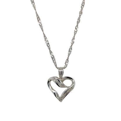 9ct White Gold & Diamond Set Open Heart 18" Necklace