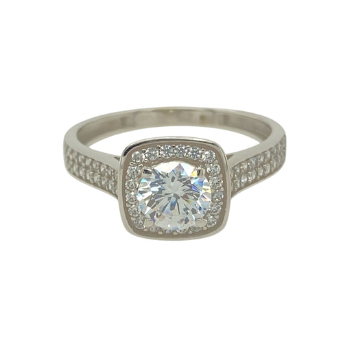9ct White Gold & Cubic Zirconia Set Halo Ring