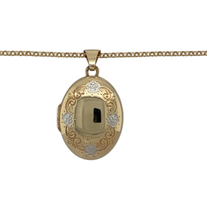 Add a timeless and elegant piece to your jewellery collection with this pre-owned 9ct yellow gold patterned oval locket pendant on a 20" belcher chain necklace.

Design: A beautifully flower detailed oval-shaped locket pendant featuring a classic patterned design, offering a sophisticated and personal touch.
Material: Made from 9-carat yellow gold, providing a warm, polished finish that enhances the intricate pattern and gives the locket a refined appearance.
Size &amp; Weight: Weighing 4.30 grams