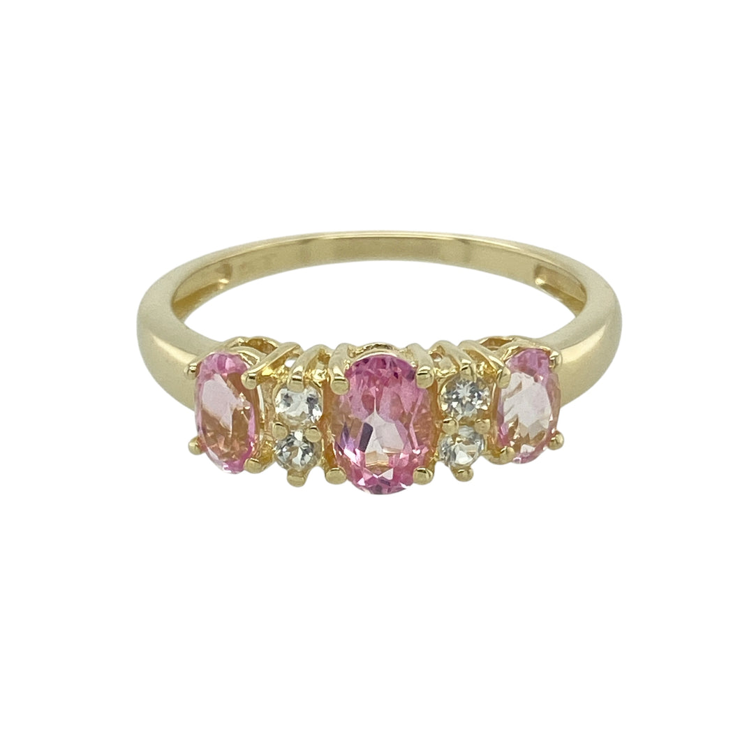 9ct Gold Pink and White Cubic Zirconia Set Band Ring