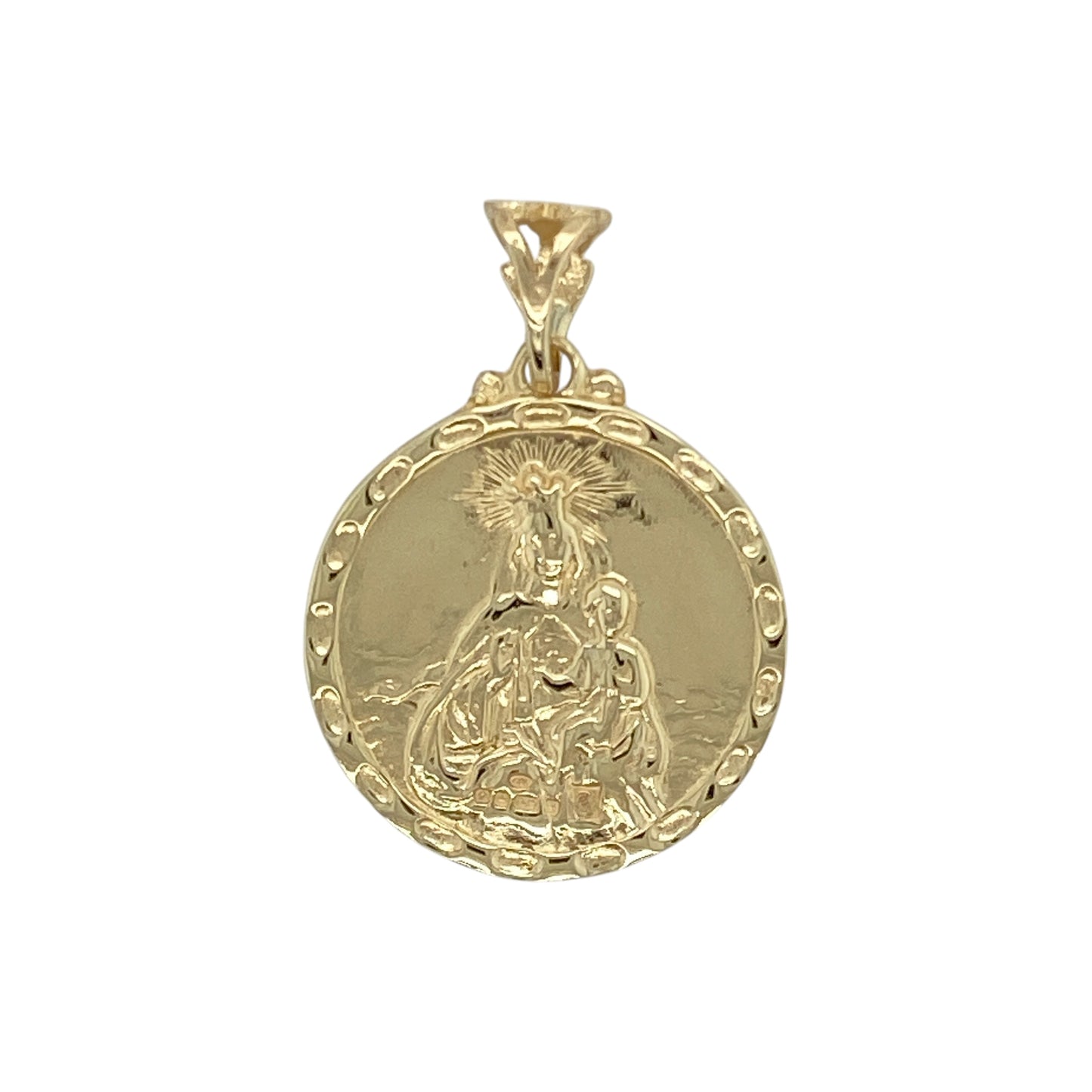 Add a beautifully symbolic piece to your collection with this pre-owned 9ct yellow gold double-sided religious pendant, featuring:

Design: A round pendant with intricate religious imagery on both sides—ideal for spiritual expression and personal reflection.
Material: 9-carat yellow gold, offering a rich, polished finish that highlights the detailed engraving on each side.
Style: Versatile and meaningful, perfect worn alone or layered with other pieces for a timeless statement of faith.
