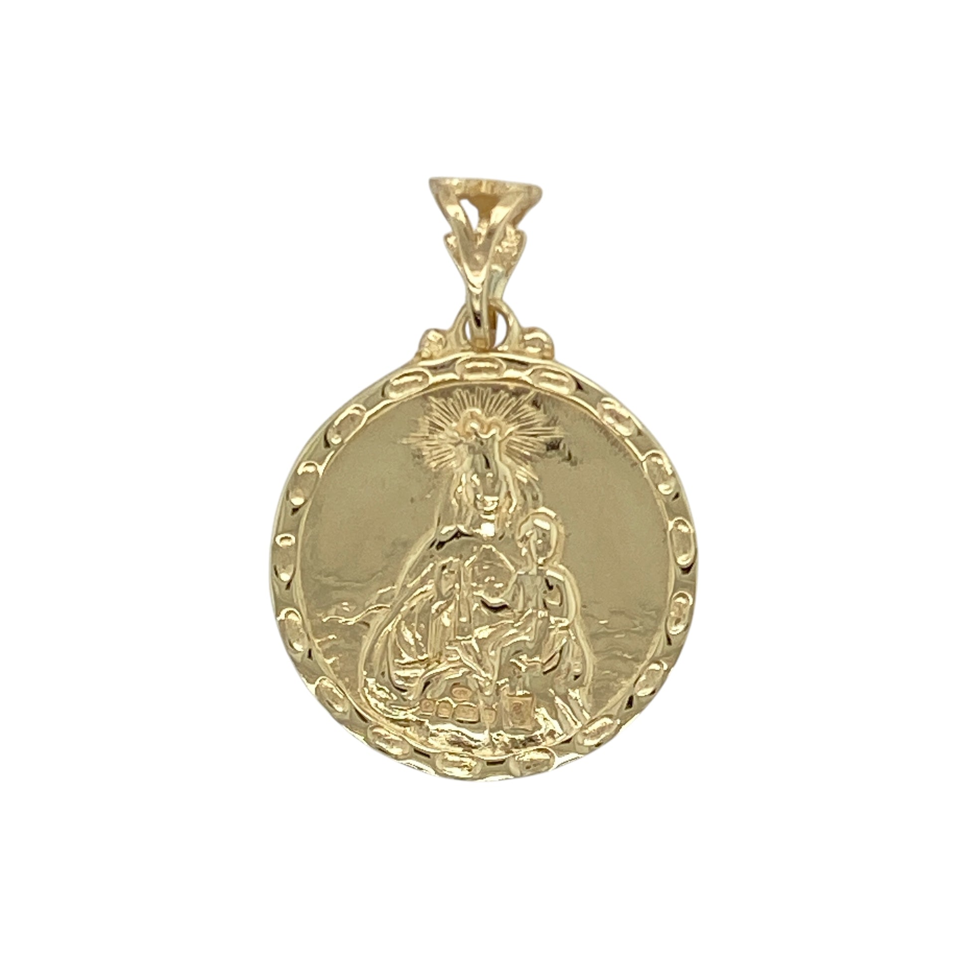 Add a beautifully symbolic piece to your collection with this pre-owned 9ct yellow gold double-sided religious pendant, featuring:

Design: A round pendant with intricate religious imagery on both sides—ideal for spiritual expression and personal reflection.
Material: 9-carat yellow gold, offering a rich, polished finish that highlights the detailed engraving on each side.
Style: Versatile and meaningful, perfect worn alone or layered with other pieces for a timeless statement of faith.
