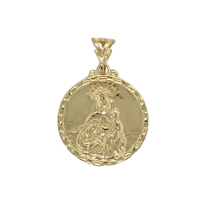 Add a beautifully symbolic piece to your collection with this pre-owned 9ct yellow gold double-sided religious pendant, featuring:

Design: A round pendant with intricate religious imagery on both sides—ideal for spiritual expression and personal reflection.
Material: 9-carat yellow gold, offering a rich, polished finish that highlights the detailed engraving on each side.
Style: Versatile and meaningful, perfect worn alone or layered with other pieces for a timeless statement of faith.
