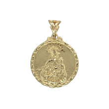 Load image into Gallery viewer, Add a beautifully symbolic piece to your collection with this pre-owned 9ct yellow gold double-sided religious pendant, featuring:

Design: A round pendant with intricate religious imagery on both sides—ideal for spiritual expression and personal reflection.
Material: 9-carat yellow gold, offering a rich, polished finish that highlights the detailed engraving on each side.
Style: Versatile and meaningful, perfect worn alone or layered with other pieces for a timeless statement of faith.


