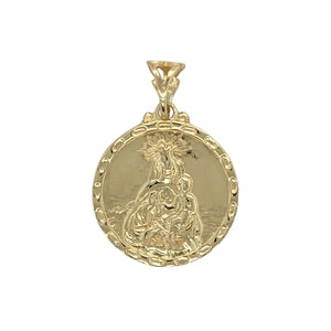 Add a beautifully symbolic piece to your collection with this pre-owned 9ct yellow gold double-sided religious pendant, featuring:

Design: A round pendant with intricate religious imagery on both sides—ideal for spiritual expression and personal reflection.
Material: 9-carat yellow gold, offering a rich, polished finish that highlights the detailed engraving on each side.
Style: Versatile and meaningful, perfect worn alone or layered with other pieces for a timeless statement of faith.
