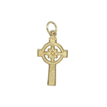 Load image into Gallery viewer, Celebrate heritage and faith with this pre-owned 9ct yellow gold Celtic cross pendant, featuring:

Design: A traditional Celtic cross adorned with intricate knotwork, symbolising eternity, unity, and spiritual strength.
Material: 9-carat yellow gold, offering a rich, polished finish that highlights the detailed craftsmanship.
Style: Classic and meaningful—ideal for everyday wear or as a cherished keepsake of faith and culture.
Weight: Weighs 1.90 grams, giving it a lightweight yet substantial presence.
