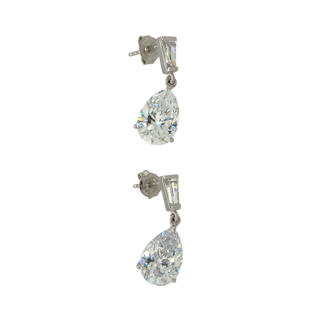 9ct White Gold & Cubic Zirconia Set Teardrop Drop Earrings
