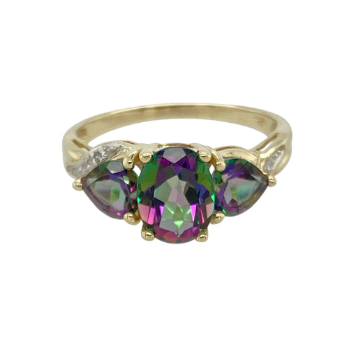 9ct Gold Diamond & Mystic Topaz Set Trilogy Ring