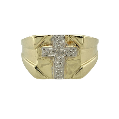9ct Gold & Diamond Set Cross Signet Ring