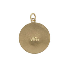 Load image into Gallery viewer, Keep a timeless symbol of guidance and protection close with this pre-owned 9ct yellow gold round St Christopher pendant, featuring classic detail and elegant design, perfect for everyday wear or as a thoughtful gift, featuring:

Design: A traditional round pendant depicting St Christopher, the patron saint of travellers, framed by a delicately patterned edge that adds a refined and decorative touch.
