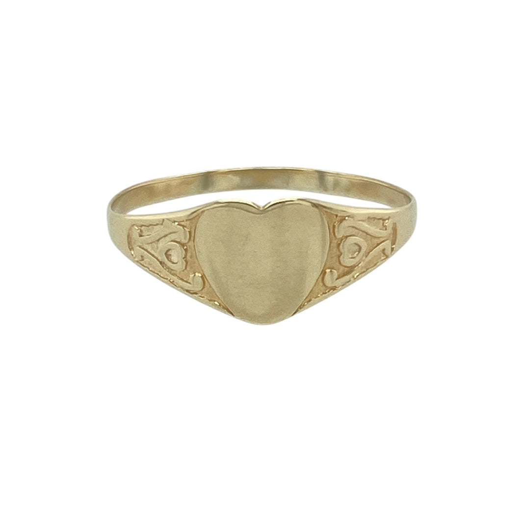 9ct Gold Patterned Heart Signet Ring