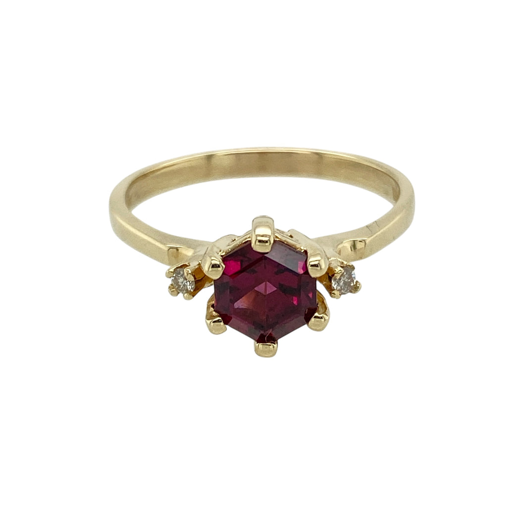 14ct Gold Diamond & Pink Tourmaline Set Ring
