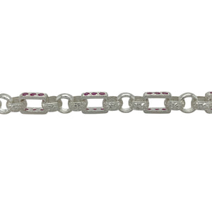 New 925 Silver 8.5" Pink Cubic Zirconia Set Patterned Belcher Bracelet