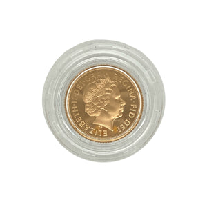 Celebrate a piece of British heritage with this 2003 22ct gold Half Sovereign, featuring Queen Elizabeth II on the obverse and the classic George and the Dragon design on the reverse—a timeless symbol of strength and tradition.

Coin Details: The obverse features the portrait of Queen Elizabeth II, finely detailed and struck to the Royal Mint’s high standards.
Reverse: Displays the iconic George and the Dragon design by Benedetto Pistrucci, a hallmark of British coinage since 1817.
