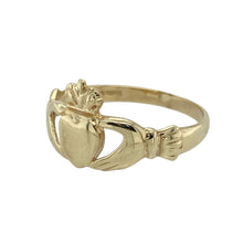 Load image into Gallery viewer, Bring timeless symbolism to your collection with this pre-owned 9ct yellow gold Claddagh ring, offering a heartfelt design that represents love, loyalty, and friendship—perfect for everyday wear or meaningful gifting.

Design: The traditional Claddagh design features two hands holding a crowned heart, symbolising the enduring values of love, loyalty, and friendship.
Material: Made from 9-carat yellow gold, the polished finish enhances the warm tone and highlights the intricate details of this beloved emblem
