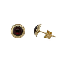 Load image into Gallery viewer, 9ct Gold &amp; Garnet Cabochon Set Button Stud Earrings
