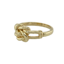 Load image into Gallery viewer, Bring symbolic elegance to your collection with this pre-owned 9ct yellow gold knot ring, offering a timeless design that represents unity and enduring love—perfect for meaningful gifting or everyday style.

Design: The front of the ring features a classic knot motif, symbolising connection and eternity in a simple, graceful form.
Material: Made from 9-carat yellow gold, the polished finish enhances the smooth curves and warm tone of the gold.

