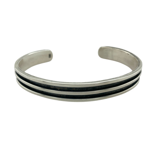 925 Silver Line Detail Cuff Bangle