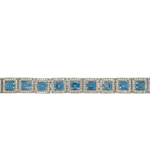 925 Silver Blue Stone & Cubic Zirconia Set 7.5" Bracelet