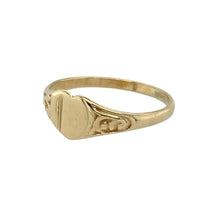 Load image into Gallery viewer, Bring sweet charm to your collection with this pre-owned 9ct yellow gold patterned heart signet ring, offering delicate detail and timeless sentiment—perfect for everyday wear or a meaningful gift.

Design: The ring features a heart-shaped face with subtle patterning, adding texture and a touch of romance to this petite signet style.
Material: Made from 9-carat yellow gold, the polished finish enhances the warm tone and fine engraved details.

