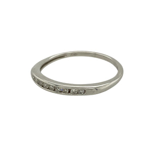 Bring subtle sparkle and refined luxury to your collection with this pre-owned platinum and diamond set band ring, featuring a slim, elegant profile with delicate brilliance—perfect for stacking, everyday wear, or marking a special occasion.

Design: The front of the band is set with diamonds totalling approximately 0.10 carats, adding a touch of sparkle to its clean and classic silhouette.
