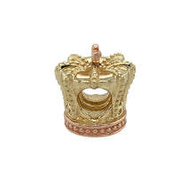 Load image into Gallery viewer, Bring regal elegance and symbolic charm to your collection with this pre-owned 9ct yellow and rose gold Clogau crown bead charm, celebrating heritage, strength, and timeless style—perfect for meaningful gifting or personal keepsakes.

Design: The charm is shaped as a detailed crown, blending classic royal symbolism with Clogau’s distinctive dual-tone gold design for a striking and elegant finish.

