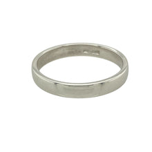 Load image into Gallery viewer, Bring classic simplicity and timeless elegance to your collection with this pre-owned 9ct white gold 3mm wedding band ring, offering a clean and versatile design—perfect for weddings, stacking, or everyday wear.

Design: The ring features a traditional 3mm wide band with a smooth, polished finish for a sleek and understated look.
Material: Made from 9-carat white gold, the bright, reflective surface adds a modern touch to this classic piece.

