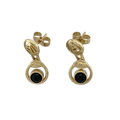 9ct Gold & Onyx Set Mackintosh Style Drop Earrings