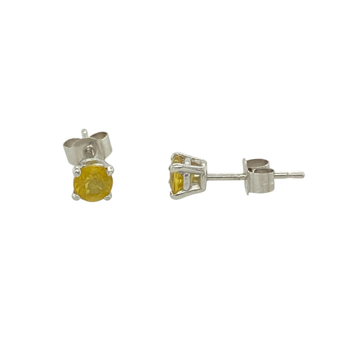 9ct White Gold & Yellow Stone Set Stud Earrings