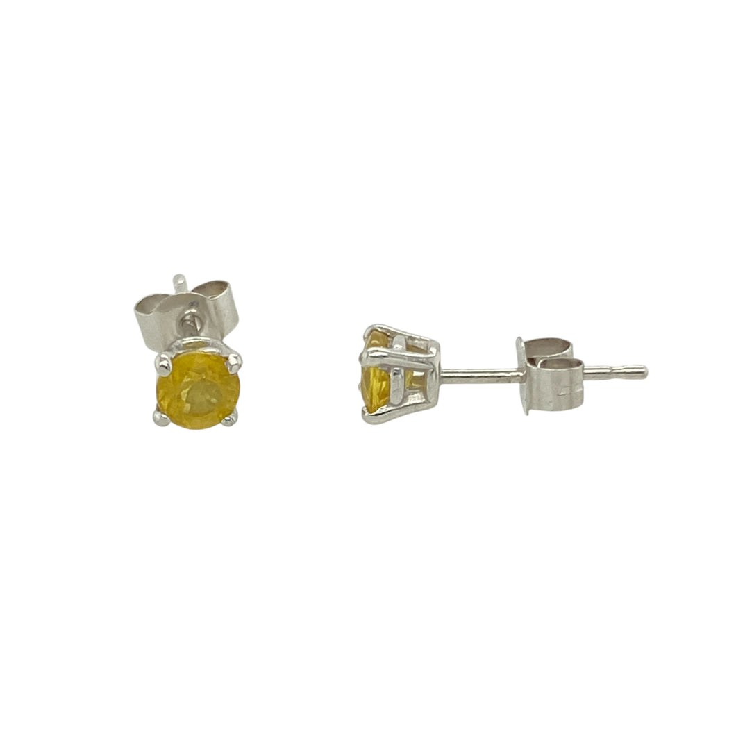 9ct White Gold & Yellow Stone Set Stud Earrings