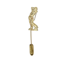 Load image into Gallery viewer, Bring sporty charm and refined detail to your collection with this pre-owned 9ct gold golfer tie pin, featuring a dynamic design of a person swinging a golf club—perfect for golf enthusiasts or as a unique formal accessory.

Design: The tie pin showcases a detailed figure mid-swing with a golf club, capturing movement and passion for the game in miniature form.

