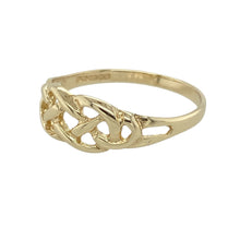 Load image into Gallery viewer, Bring heritage style and symbolic elegance to your collection with this pre-owned 9ct yellow gold Celtic knot band ring, featuring timeless design and meaningful detail—perfect for everyday wear or thoughtful gifting.

Design: The ring showcases an intricate Celtic knot pattern across the front, symbolising eternity and interconnectedness, with a bold 6mm wide profile.
Material: Crafted from 9-carat yellow gold, the polished finish enhances the rich tone and highlights the flowing detail of the knotwork.
