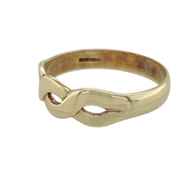Load image into Gallery viewer, Bring elegant texture and timeless simplicity to your collection with this pre-owned 9ct yellow gold open weave band ring, featuring a flowing design with graceful openness—perfect for everyday wear or a meaningful gift.

Design: The front of the band measures 6mm wide and features an open weave pattern, creating a light and airy look with gentle movement and visual depth.
Material: Made from 9-carat yellow gold, the polished finish enhances the warm tone and highlights the soft curves of the woven design.

