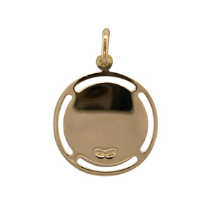 Bring timeless protection and rich craftsmanship to your collection with this pre-owned 18ct yellow gold round St Christopher pendant, a classic symbol of safe travels and spiritual guidance—perfect for daily wear or meaningful gifting.

Design: The pendant features a detailed depiction of St Christopher carrying the Christ child, set within a polished round frame that highlights the fine engraving.
Material: Made from 18-carat yellow gold, the polished finish provides a luxurious glow and enduring quality.