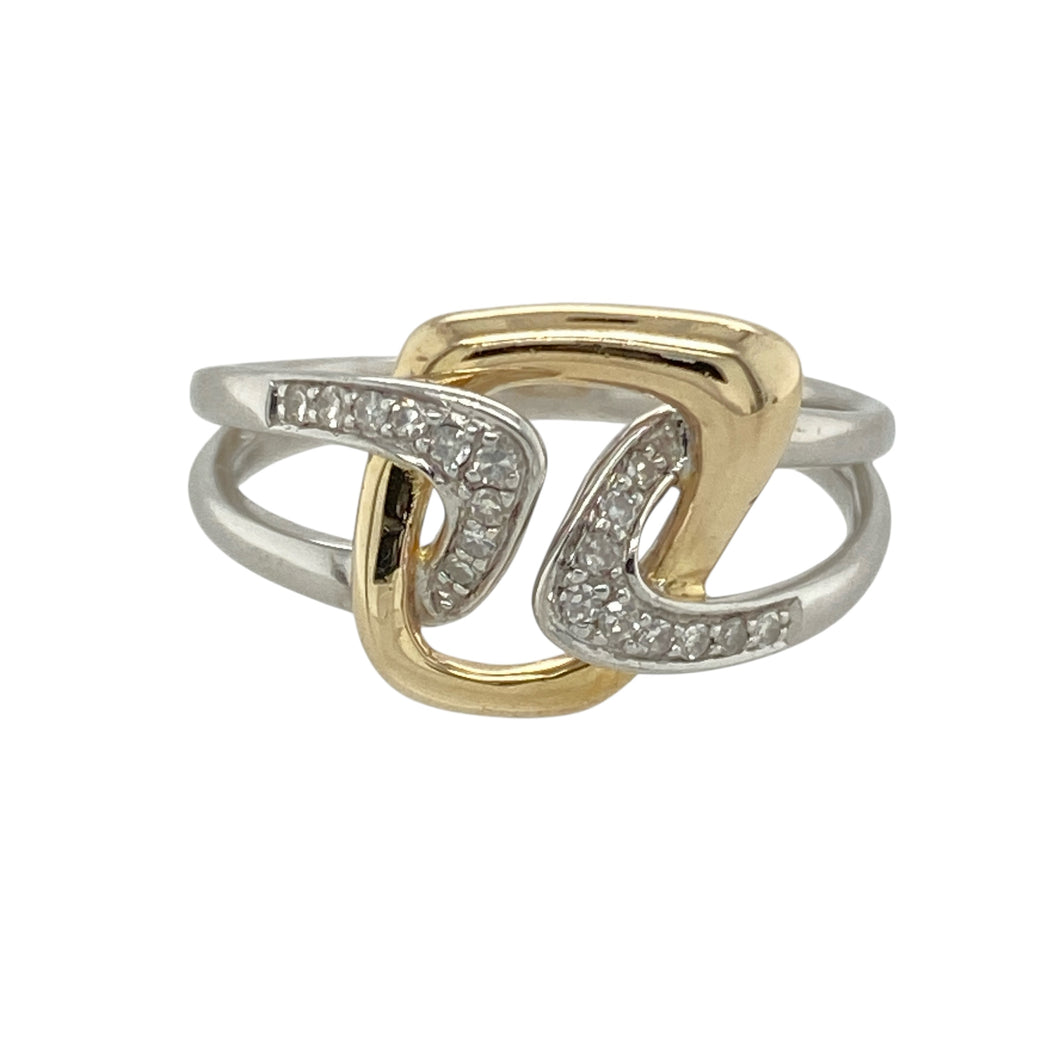 9ct White Gold & Diamond Set Interlocking Loop Ring
