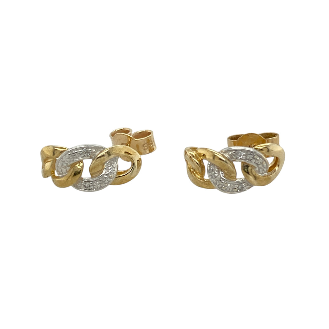 9ct Gold & Diamond Set Half Link Hoop Stud Earrings