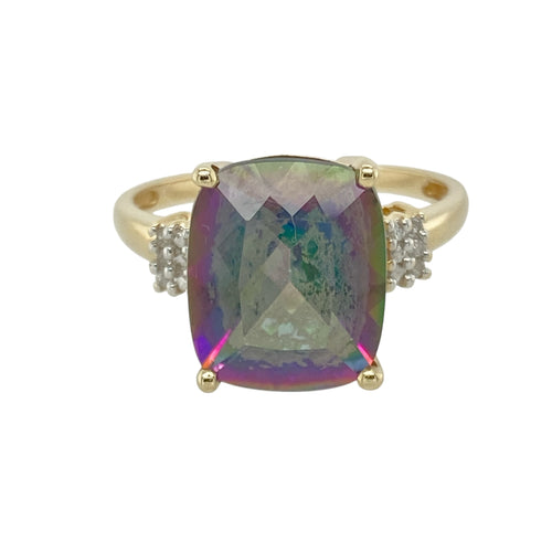 9ct Gold Diamond & Mystic Topaz Set Ring