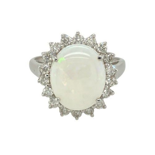 9ct White Gold Diamond & Opalique Set Cluster Ring