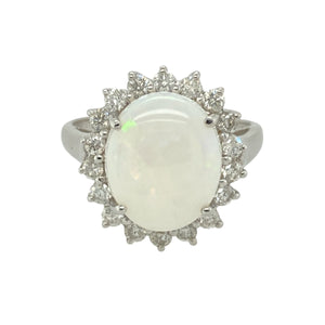 9ct White Gold Diamond & Opalique Set Cluster Ring