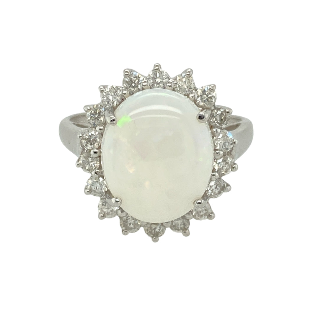 9ct White Gold Diamond & Opalique Set Cluster Ring