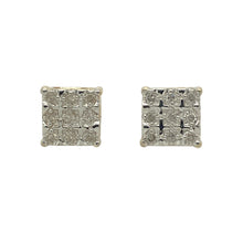 Load image into Gallery viewer, Add timeless sparkle and a touch of vintage charm to your look with these pre-owned 9ct yellow and white gold diamond cluster square stud earrings—elegant, versatile, and easy to wear.

Design: Each earring features a square-shaped cluster of diamonds set in white gold, framed by yellow gold for a refined two-tone finish and balanced contrast.
Material: Made from 9-carat yellow and white gold, the blend of metals enhances the brilliance of the diamonds while offering classic, everyday elegance.

