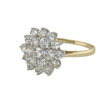 Load image into Gallery viewer, Add bold sparkle and vintage-inspired charm to your collection with this pre-owned 9ct yellow gold cubic zirconia cluster ring—a statement piece with timeless appeal.

Design: The ring features a large cluster of brilliant-cut cubic zirconia stones arranged in a striking setting, with the front of the ring measuring 14mm high for a dramatic and eye-catching effect.
Material: Made from 9-carat yellow gold, the polished finish enhances the brilliance of the stones and offers a warm, classic backdrop.

